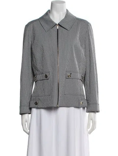 Pre-owned St John Houndstooth Print Jacket In Blue