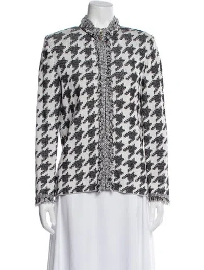 Pre-owned St John Houndstooth Print Jacket In Neutral