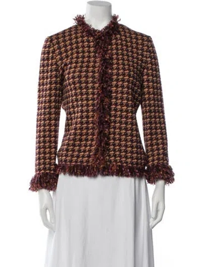 Pre-owned St John Houndstooth Print Jacket In Orange