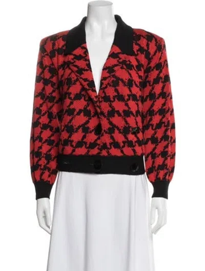 Pre-owned St John Houndstooth Print Jacket In Red
