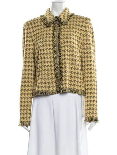 Pre-owned St John Houndstooth Print Jacket In Yellow