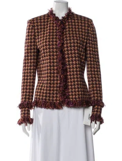 Pre-owned St John Houndstooth Print Jacket In Yellow