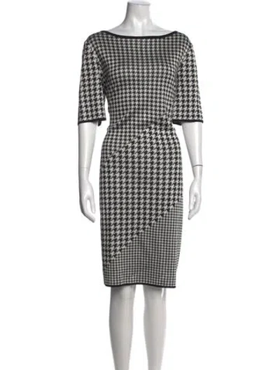 Pre-owned St John Houndstooth Print Knee-length Dress In Multi