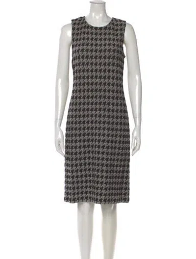 Pre-owned St John Houndstooth Print Knee-length Dress In White