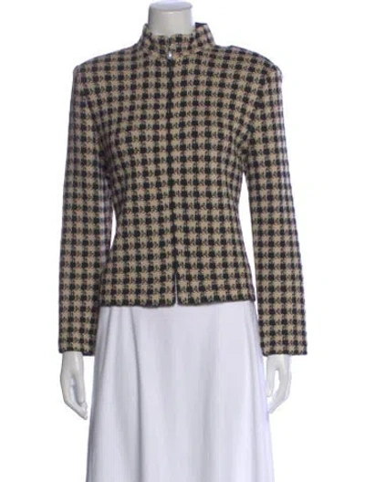 Pre-owned St John Houndstooth Print Mock Neck Sweater In Black