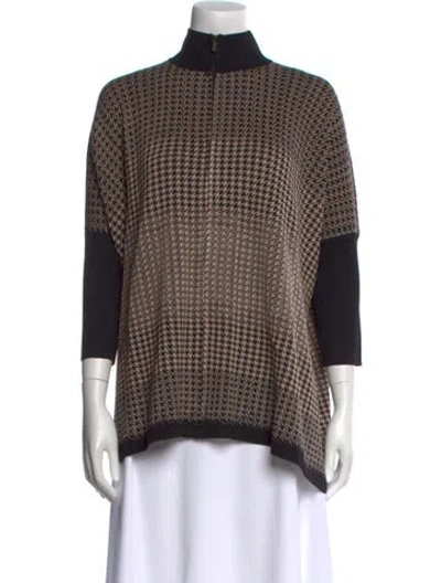 Pre-owned St John Houndstooth Print Mock Neck Sweater W/ Tags In Brown