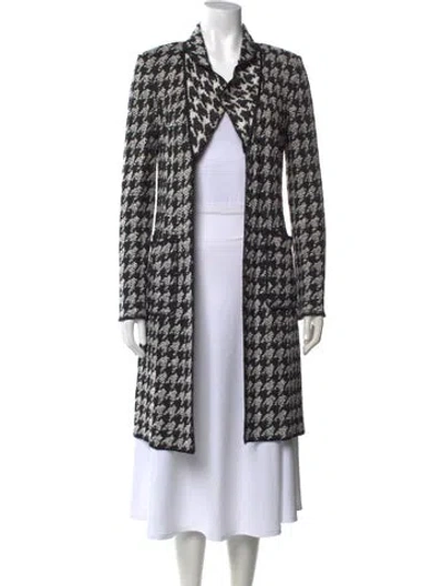 Pre-owned St John Houndstooth Print Open Front Sweater In Black