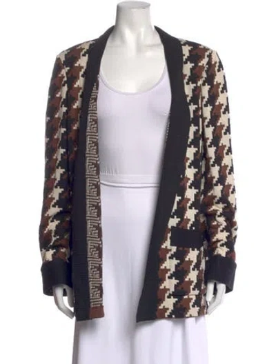 Pre-owned St John Houndstooth Print Open Front Sweater In Black