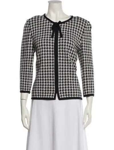 Pre-owned St John Houndstooth Print Scoop Neck Sweater In White
