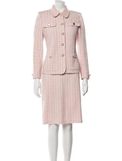 Pre-owned St John Houndstooth Print Skirt Set In Pink