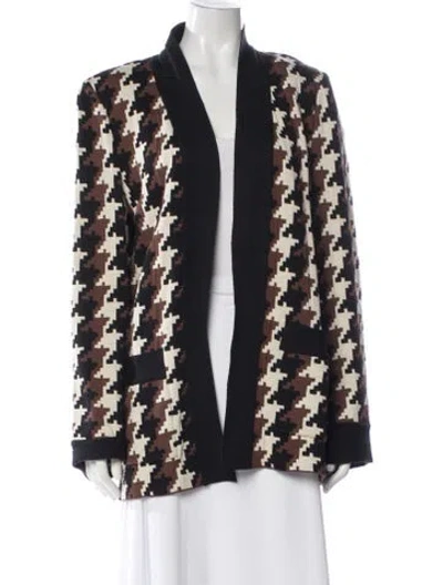 Pre-owned St John Houndstooth Print V-neck Sweater In Neutral