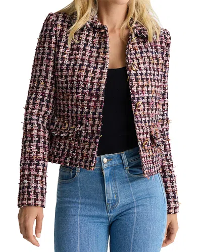 St John Houndstooth Tweed Boxy Jacket In Burgundy