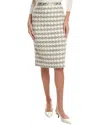 St John St. John Houndstooth Tweed Leather-trim Wool-blend Skirt In White