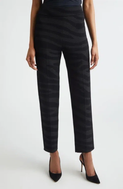 St John St. John Isabel Metallic Zebra Jacquard Santa Roma Knit Pants In Black
