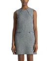 St John Italian Tweed Shift Dress In Royal Blue/white Multi