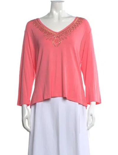 Pre-owned St John Jersey V-neck Top In Pink