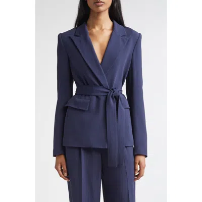 St John St. John Juliana Belted Lightweight Stretch Cady Wrap Jacket In Blue