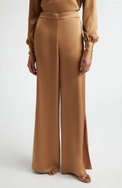 St John St. John Kate Side Slit Liquid Satin Pants In Brown