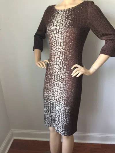 Pre-owned St John Knit 10 Womens Dress Animal Print Brown & Cream Santana Knit Print In Ivory