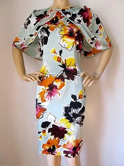 Pre-owned St John Knit 2 Mint Julep Orange Yellow Black Burgundy Muli Cape Dress Silk