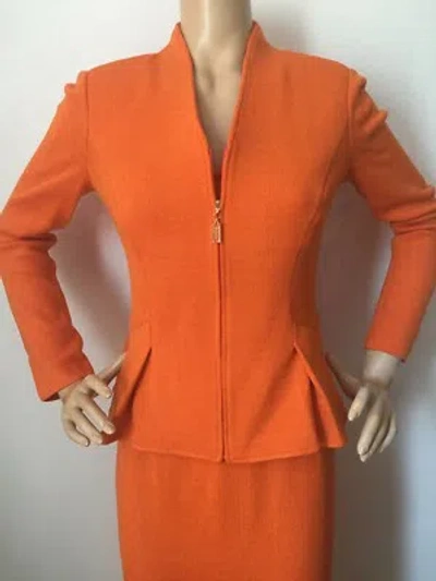 Pre-owned St John Knit 4 Dress Suit Jacket Santana Knit Brilliant Orange Wool Rayon