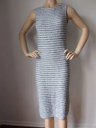 Pre-owned St John Knit 8 Dress Purple Clover Santana Tweed In White