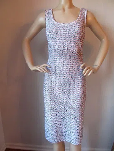 Pre-owned St John Knit 8 Womens Dress Red Bright White Blue & Black Tweed