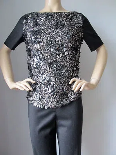 Pre-owned St John Knit Couture Size 4 Pant Suit Sequins Top Dark Gray Granite