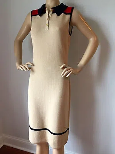 Pre-owned St John Knit Dress Beige Latte Size 6 Sheath Santana In Red