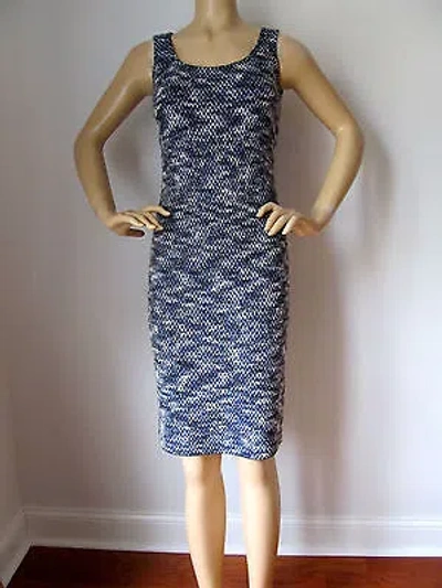 Pre-owned St John Knit Dress Blue Azure & Black Size 6 Santana Sheath