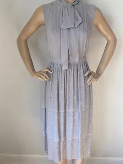 Pre-owned St John Knit Dress Size 10 Gray Mica 100% Silk