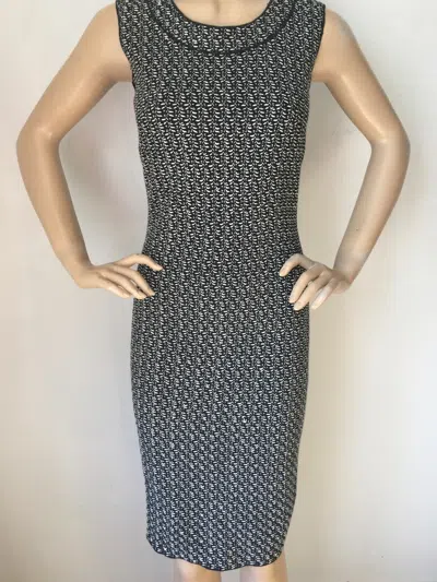 Pre-owned St John Knit Dress Size 4 Black Caviar White Tweed Wool Rayon