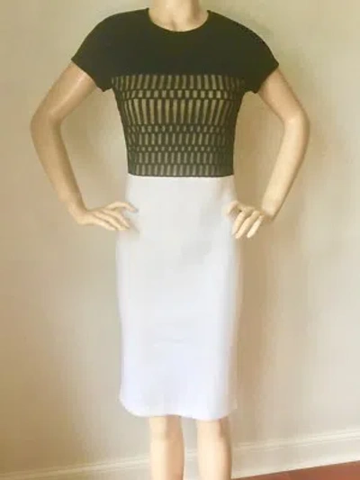 Pre-owned St John Knit Dress Size 8 Black Caviar & White Color Block Milano Knit Wool
