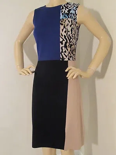 Pre-owned St John Knit Dress Sz 2 Black Caviar Animal Print Milano Knit