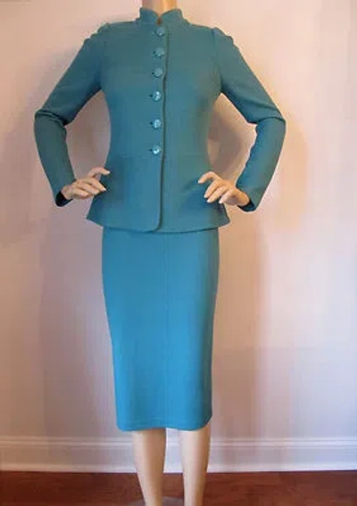 Pre-owned St John Knit Suit Skirt Jacket Verde Green Size 4