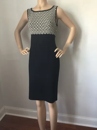 Pre-owned St John Knit Sz 10 Womens Dress Black & Vanilla Boucle Knit Wool Rayon In Ivory