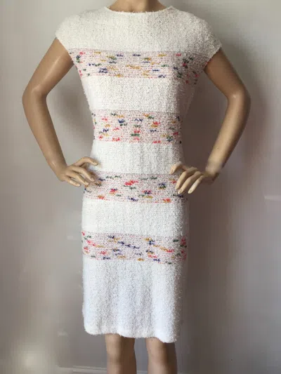 Pre-owned St John Knit Sz 12 Dress Tweed White Cream Multi In Yellow