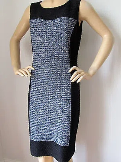 Pre-owned St John Knit Sz 2 Womens Dress Grey Black Ink Tweed Shimmer Sheath Wool