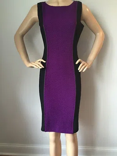 Pre-owned St John Knit Sz 4 Womens Dress Black & Windsor Purple Textured Knit Sheath
