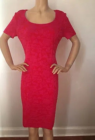 Pre-owned St John Knit Womens Size 6 Pink Cerise & Granita Raised Knit Sheath Rayon