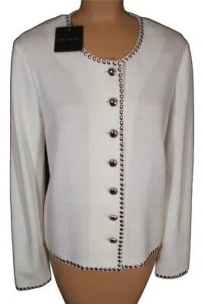 Pre-owned St John St. John Knits Bright White Santana Silver Sequin Jacket Blazer Sz 12 $1495