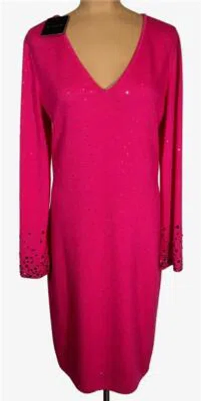 Pre-owned St John St. John Knits Cerise Glamoured Paillette Santana Knit Dress Sz 10 $1330 In Pink