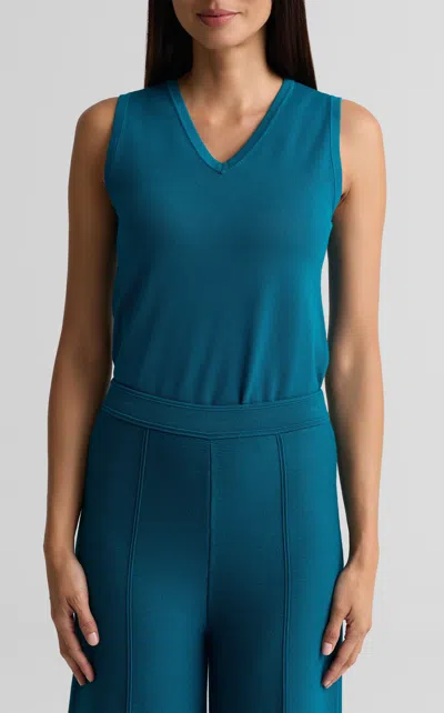 St. John Knits Milano Knit V-neck Tank In Blue