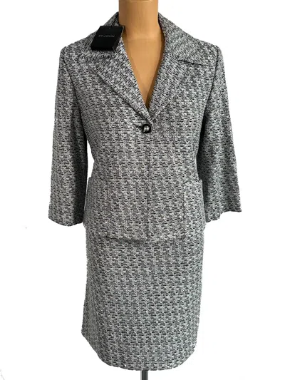 Pre-owned St John St. John Knits Sequin Shimmer Tweed Jacket Blazer Skirt Suit Sz 12 $2390 In Black & Silver