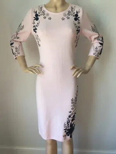 Pre-owned St John Knt St John Knit Evening Dress Sz 4 Porcelain Pink & Black Santana Wool Rayon