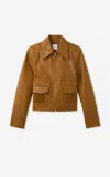 St John St. John Collection Kristen Washed Leather Crop Jacket In Brown