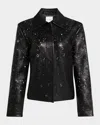 St John Lace Grommet Leather Jacket In Black
