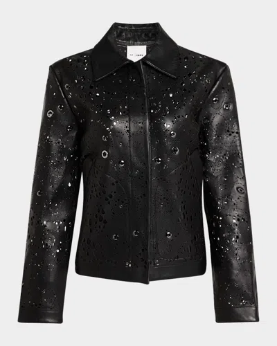 ST JOHN LACE LASERCUT LEATHER EMBELLISHED JACKET
