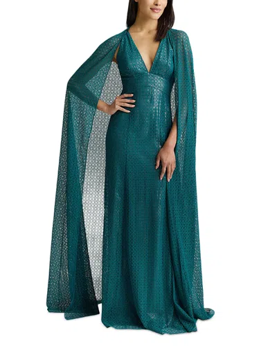St John Lace Overaly Metallic Gown In Green