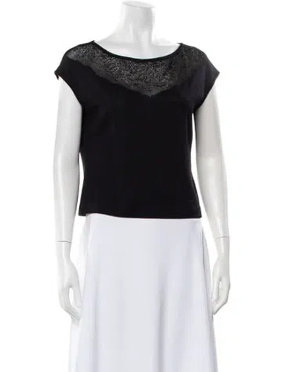 Pre-owned St John Lace Pattern Bateau Neckline Top In Black